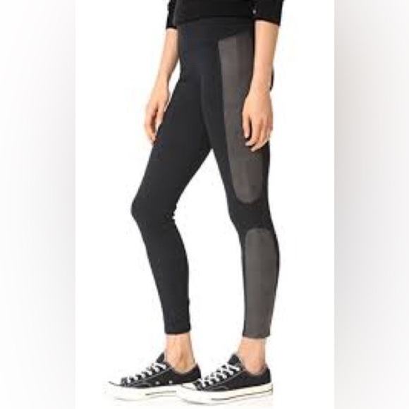 Spanx Faux Leather Panel Legging Sz. L Black Ponte Pant Casual Stretch Winter - Picture 2 of 8